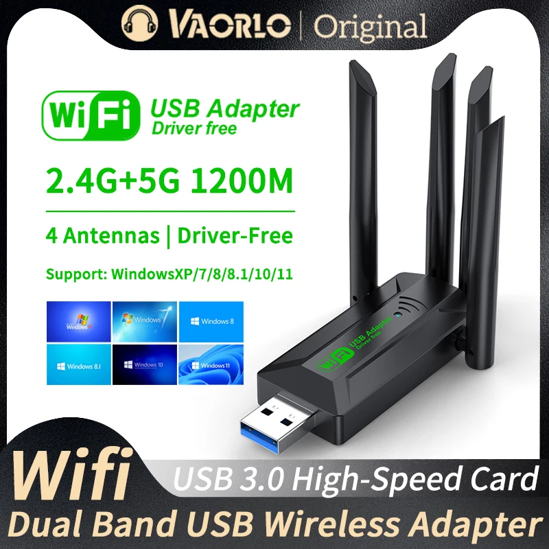 Adaptador USB WiFi de 1200Mbps, Dongle Wi-Fi de doble banda 2,4G + 5Ghz, 4 antenas 802.11AC USB3.0, receptor de tarjetas inalámbrico de alta velocidad para PC/portátil