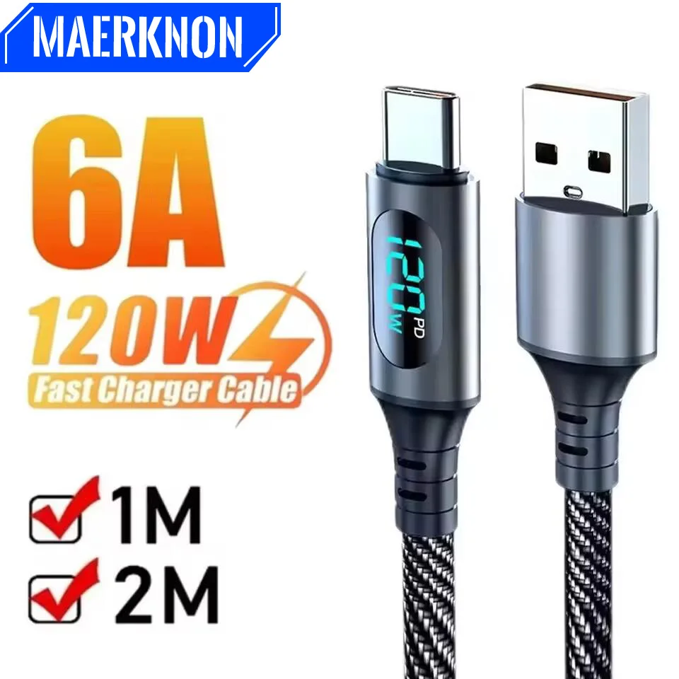 Cable USB tipo C de 120W 6A, Cable de datos USB C a USB C de carga rápida para Samsung, Xiaomi, Redmi, Huawei, Cable cargador de teléfono de carga rápida