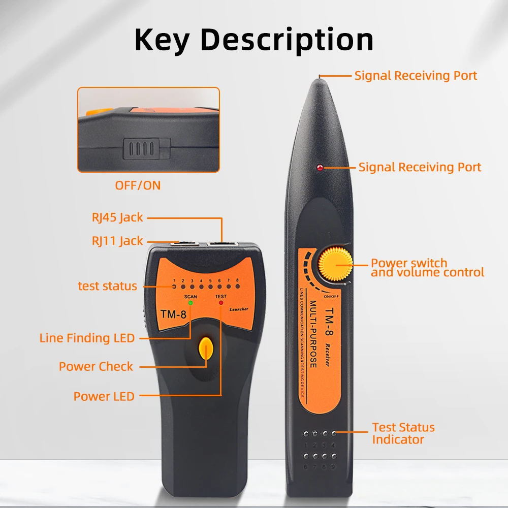 SAIVXIAN TM-8 RJ11 RJ45 Cat5 Cat6 teléfono LAN Cable de red probador Detector rastreador de cables tóner buscador de línea Ethernet - imagen 4