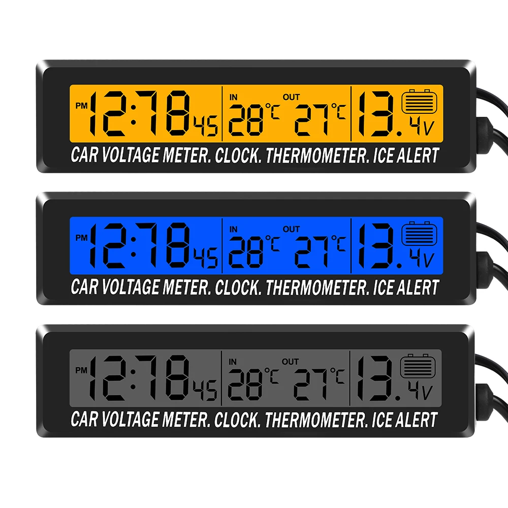 Reloj 4 en 1, calendario, termómetro, pantalla a Color multifunción para coche, voltaje con fecha de hora LCD, pantalla de temperatura exterior en el coche