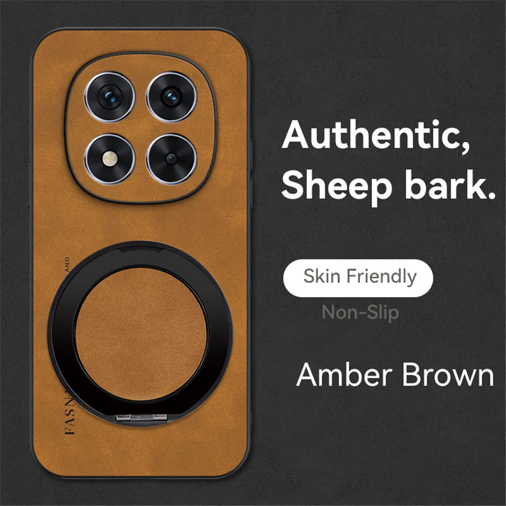 Funda de teléfono con soporte de cuero magnético de piel de oveja de lujo para Xiaomi Poco X7 X6 X5 X3 Pro M7 M6 F6 POCO C65 C75 soporte a prueba de golpes - imagen 3