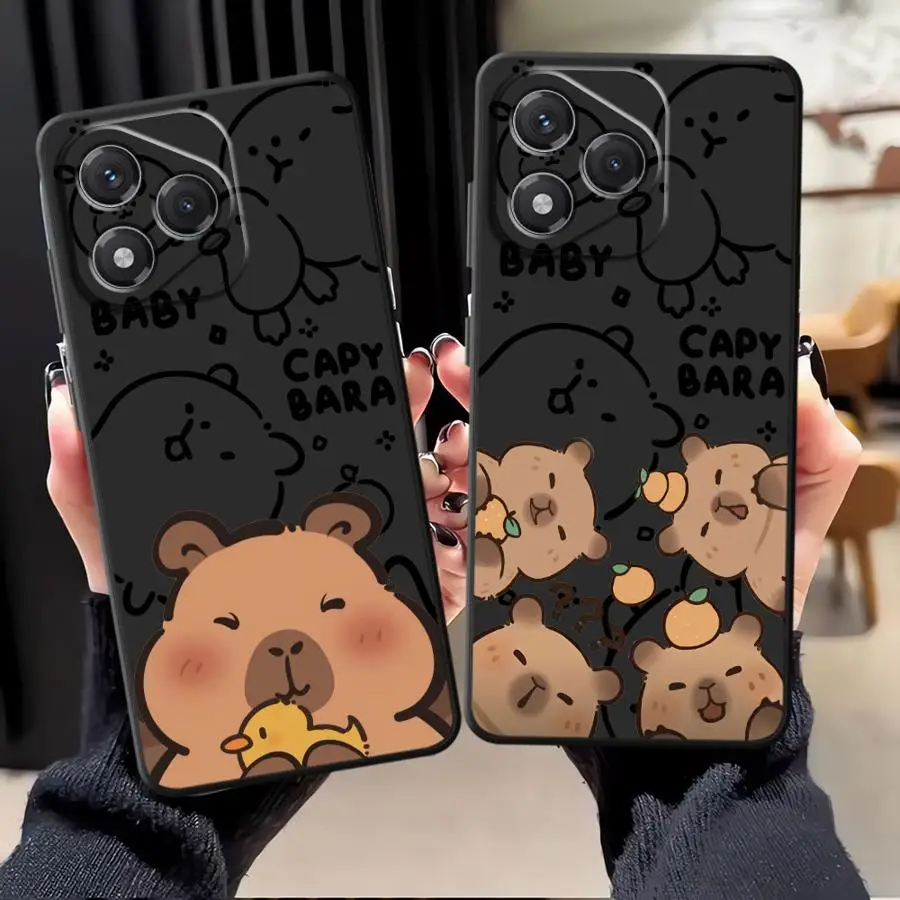 Funda de teléfono suave negra de capibara de dibujos animados para Honor X9a 200 400 Lite X8 X6 X5b 8X Magic5Lite 70 X7 90
