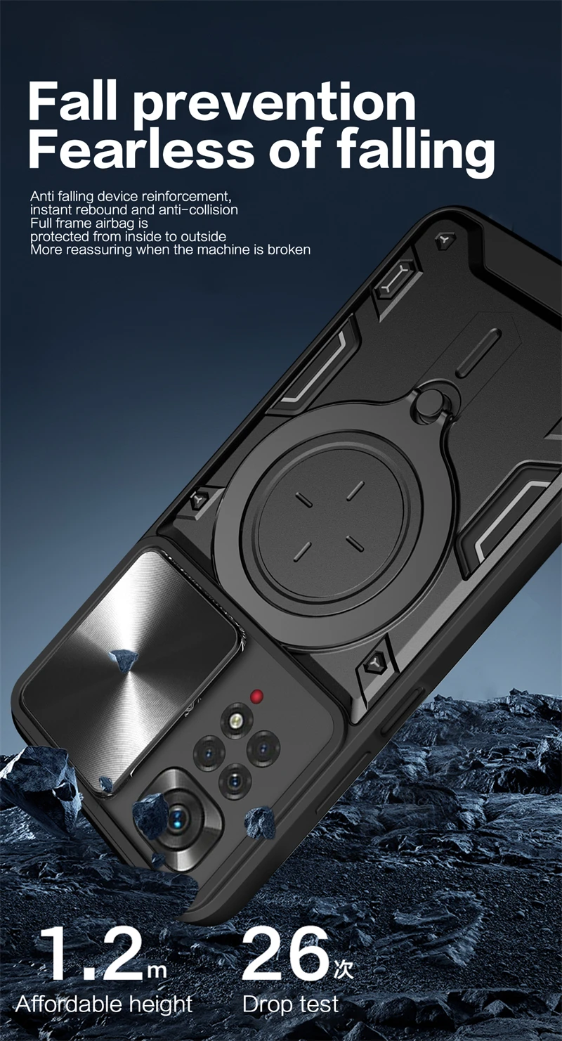 Funda de teléfono para Xiaomi Redmi Note 11 Pro, soporte de anillo magnético para coche, carcasa trasera, armadura de cámara deslizante - imagen 2