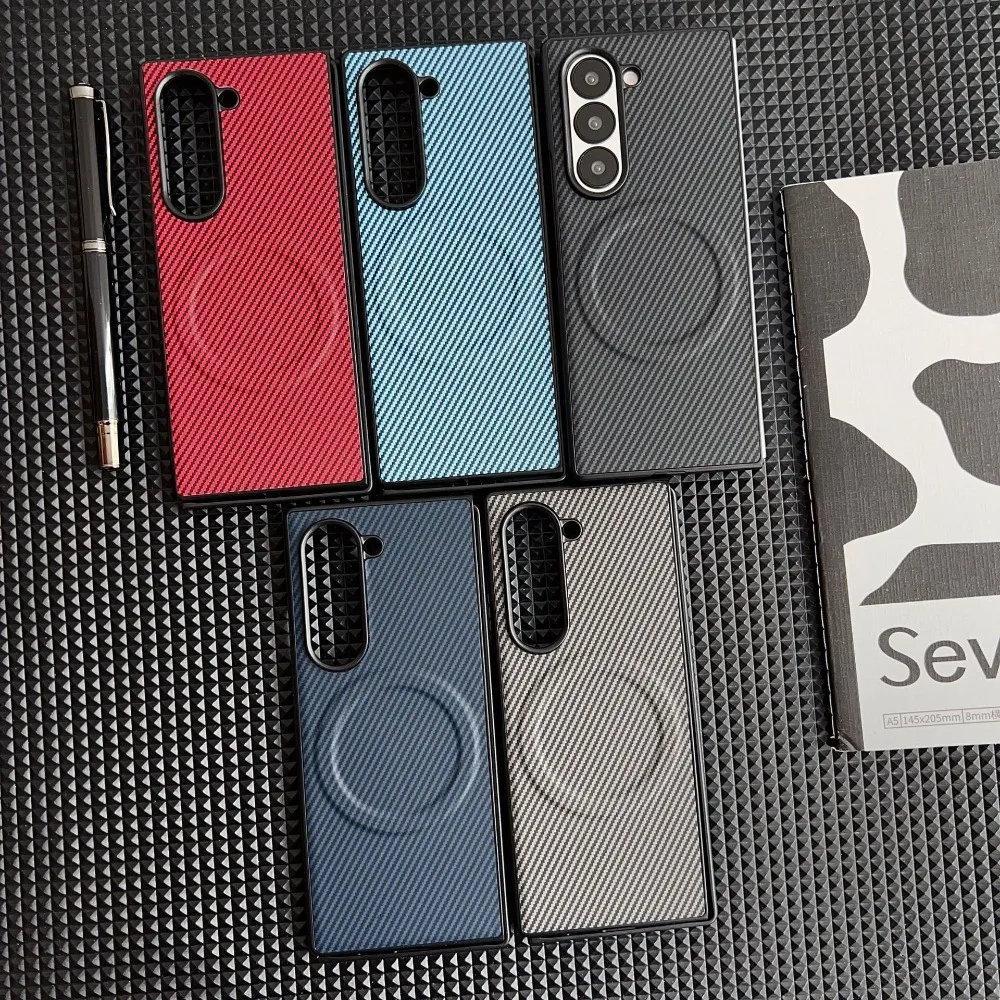 Funda magnética para Samsung Galaxy Z Fold 7 6 5 4 3 SE, cubierta de textura de fibra de carbono de cuero PU para carcasa Chagre inalámbrica Mag-safe - imagen 2