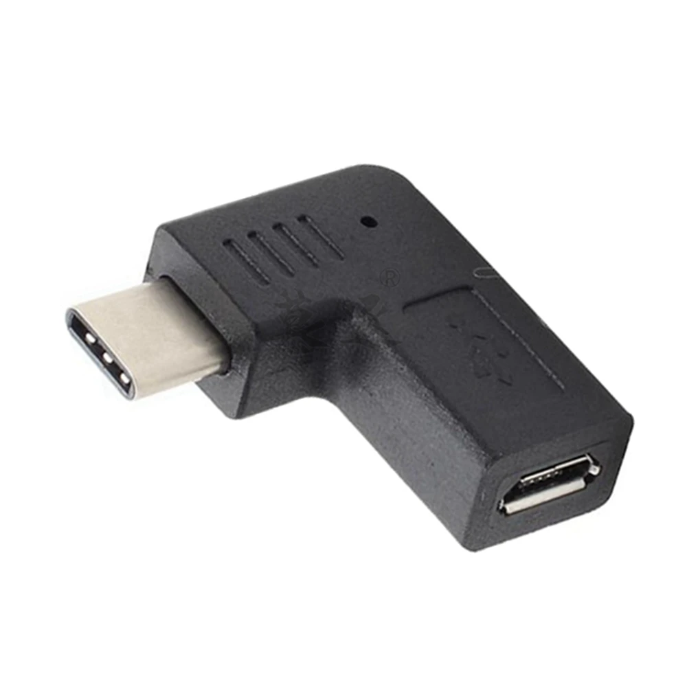 USB-C Tipo-C 3.1 Macho a Micro USB 2.0 Adaptador de datos hembra de 5 pines 90 °   Diseño del codo del enchufe del acoplador tipo en ángulo