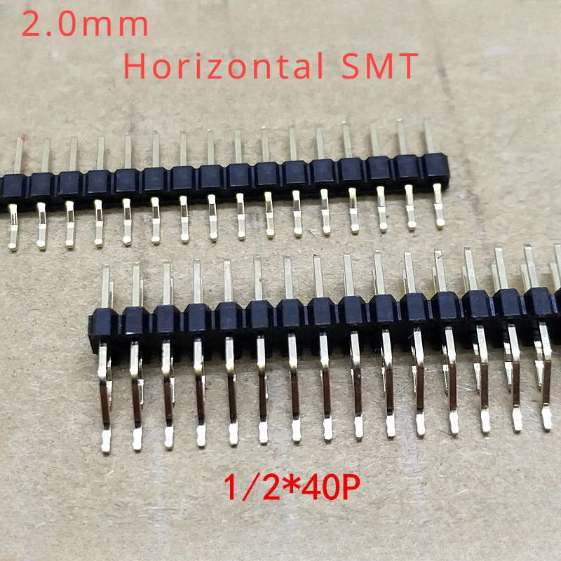 5 uds 2,0mm ángulo recto SMD de una sola fila 1X40P Dual 2X40P ángulo recto rompible SMT chapado en oro RA Horizontal SMT cabezal de Pin macho - imagen 2