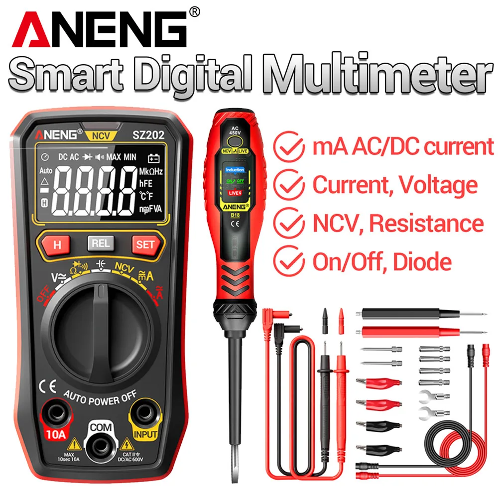ANENG SZ202 Digital Multimeter Tester Voltage/Resistance+B18 Destacar Voltage Test Pen NCV Voltage Induction Multi-functional Professional Electrician Detector Tools Set