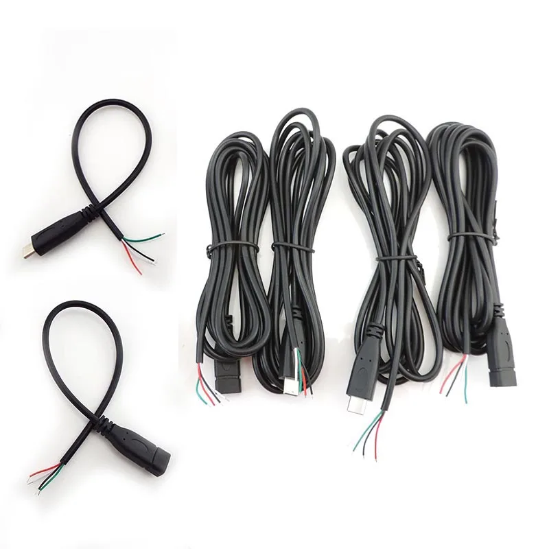 0,25 M 1M 2M USB tipo C macho hembra enchufe fuente de alimentación cargador de Cable 28awg 4 pines USB-C DIY Cable de reparación soldadura - imagen 2