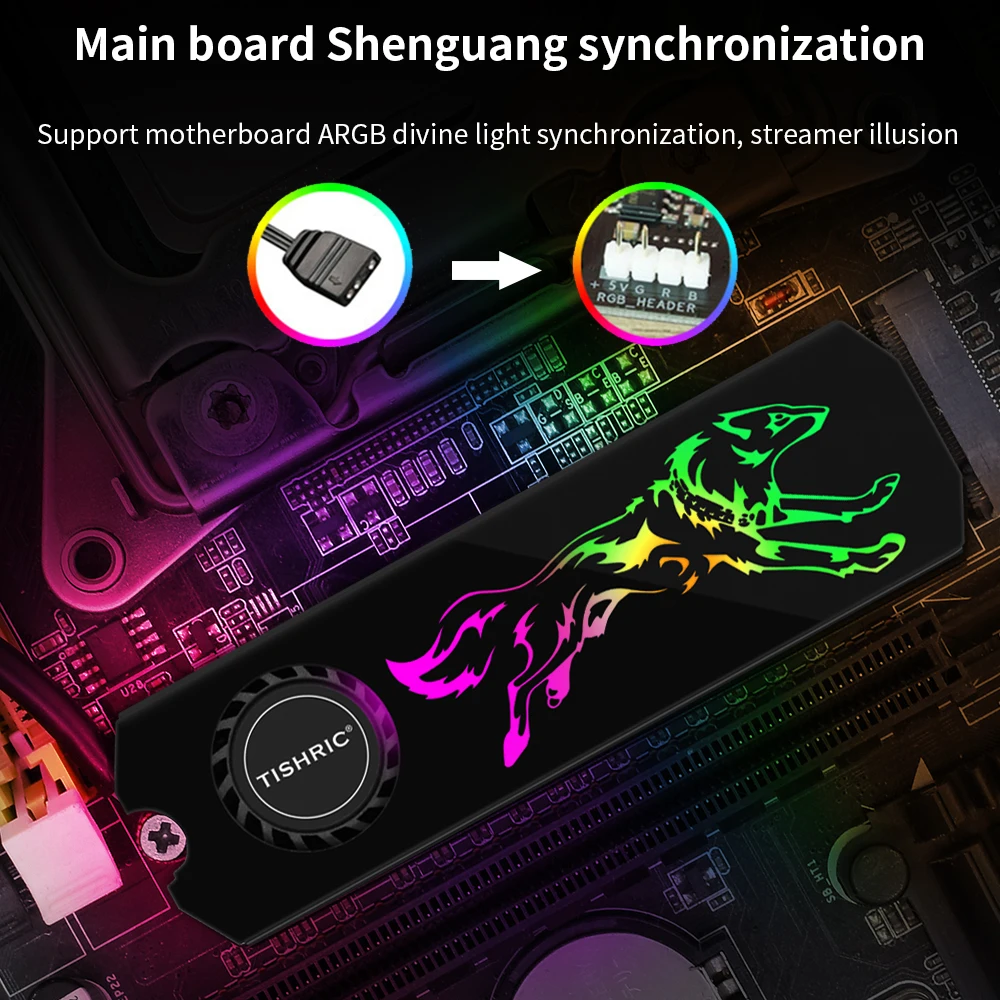 Radiador TISHRIC ARGB SSD M2 con ventilador para M.2 2280 NVMe NGFF SSD disipador de calor de disco duro 3 pines 5V con almohadilla térmica para PC de escritorio fresco - imagen 2