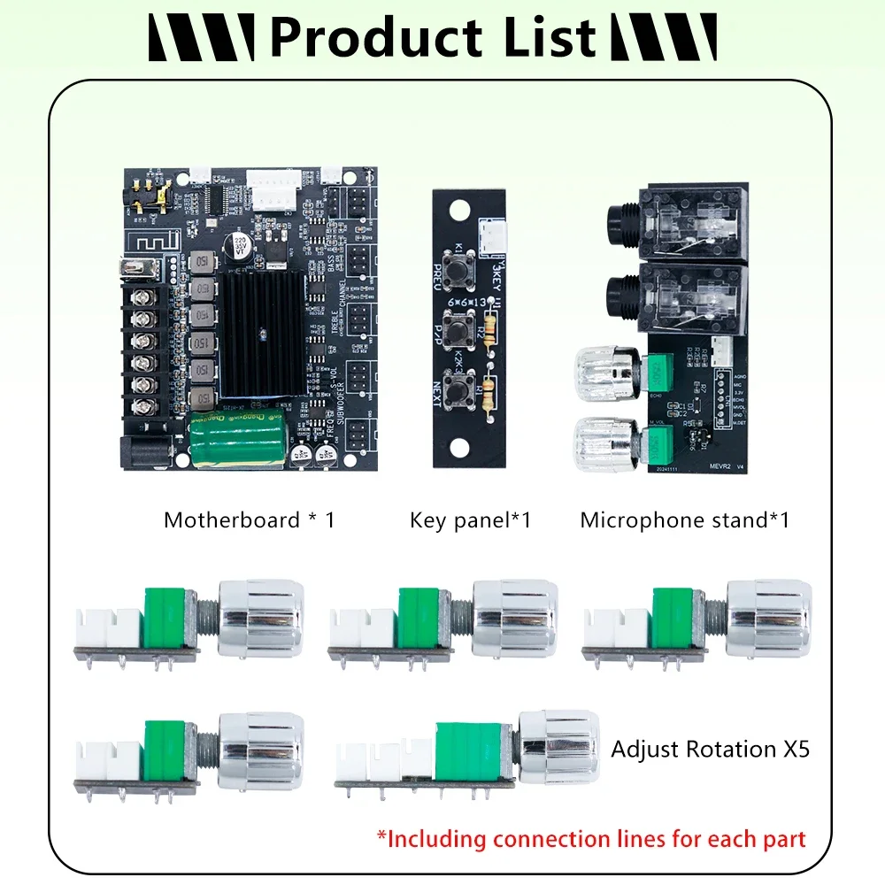 Placa amplificadora compatible con Bluetooth de 2,1 canales ZK-MT21S 50W + 50W + 100W TPA3116D2 con salida de eco/Subwoofer de micrófono Dual - imagen 5