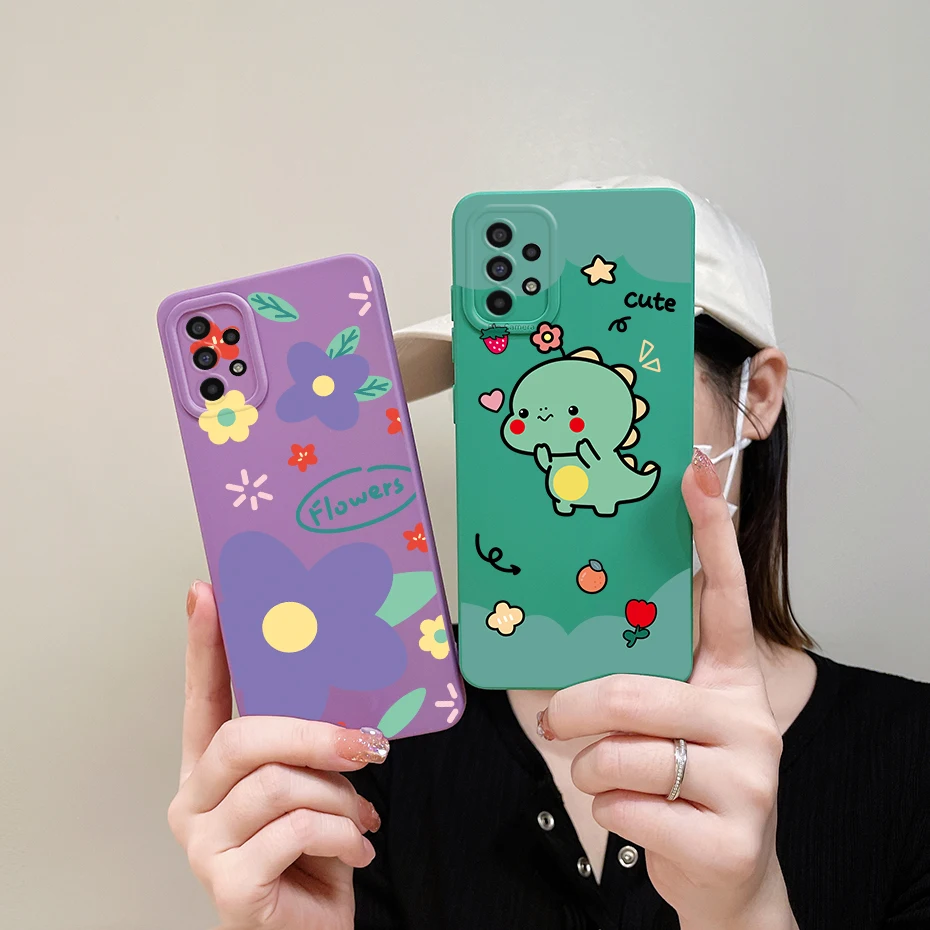 Funda para Samsung A53 5G, cubierta de teléfono de silicona líquida cuadrada de dinosaurio lindo para Samsung Galaxy A53 5G A 53 A536B, funda protectora - imagen 5