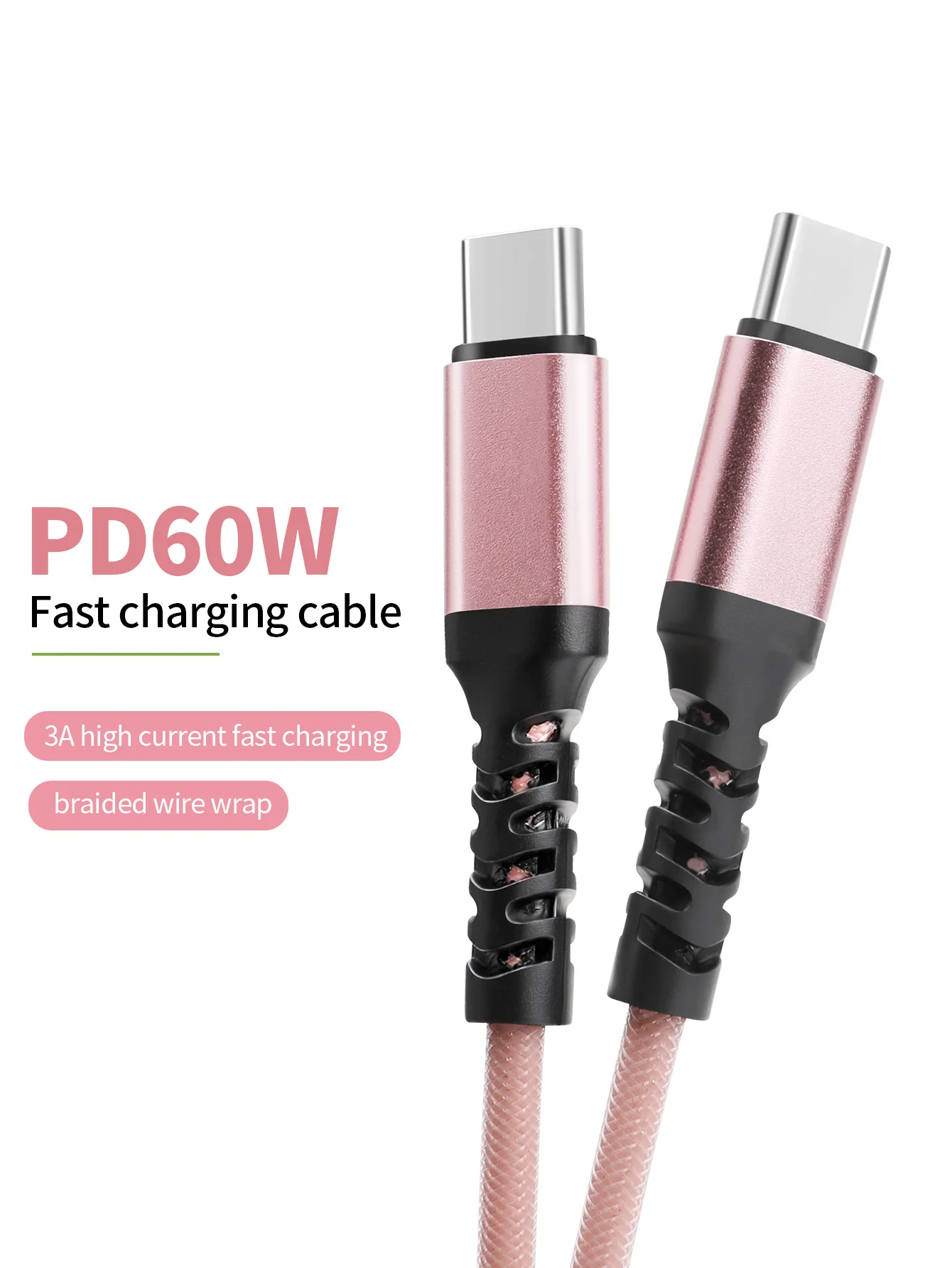 Cable trenzado USB C a USB C de 6,6 pies PD 60W Cable de carga rápida para XIAOMI ONEPLUS OPPO y más