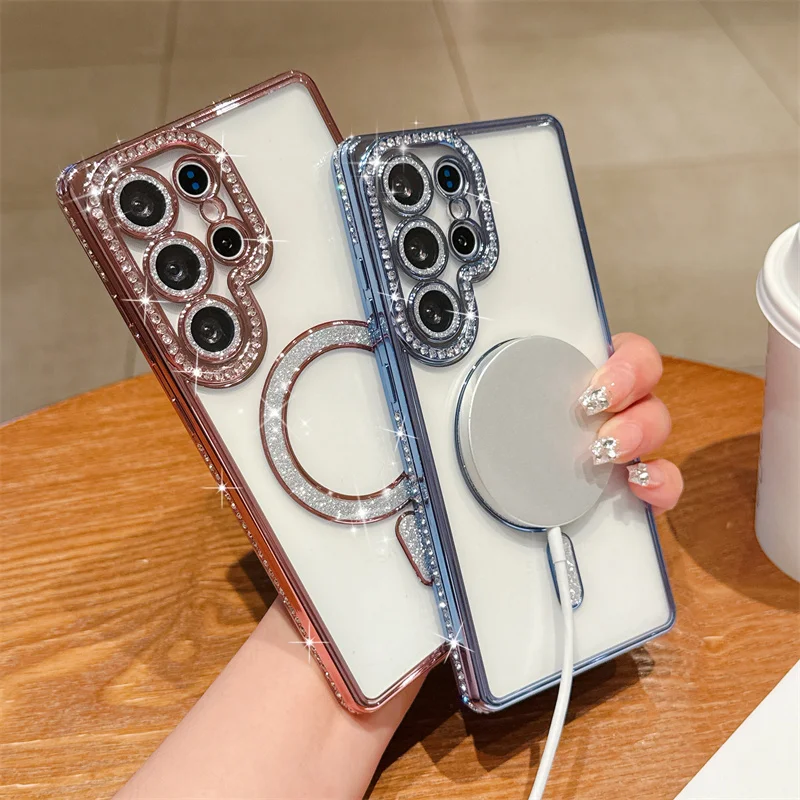 Para Samsung A56 A36 A26 A16 A55 A35 A25 A15 A05 Crystal Diamond Clear Case Bling Sparkly Magsafe funda de carga inalámbrica magnética - imagen 3