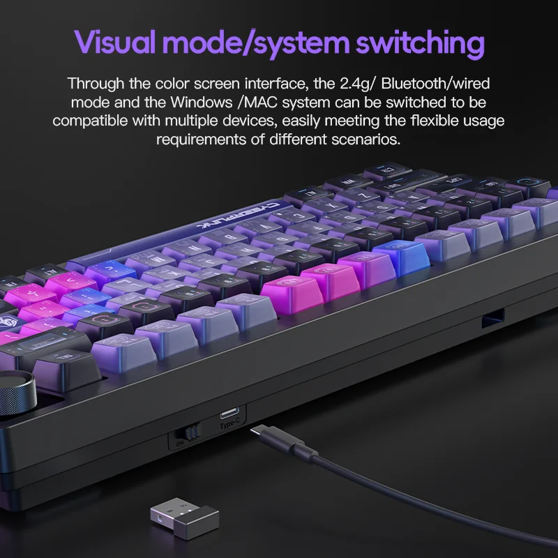 Teclado mecánico Langtu Lt75Pro, 3 modos, 80 teclas, con cable/inalámbrico/Bluetooth, junta PBT RGB, teclado personalizado para juegos de PC de oficina Ori - imagen 3