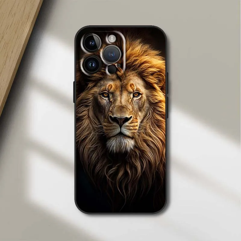 Animal con estampado de León para Apple iPhone 12 11 8 7 6 6S XS XR X SE Mini Plus Pro Max funda de teléfono negra - imagen 4