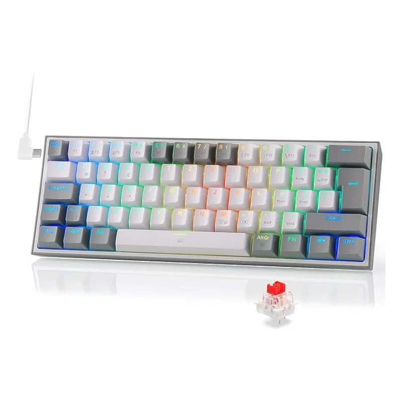 Redragon K617 DE teclado para juegos RGB con cable 60% teclado mecánico compacto 61 teclas interruptor lineal rojo compatible con controlador profesional