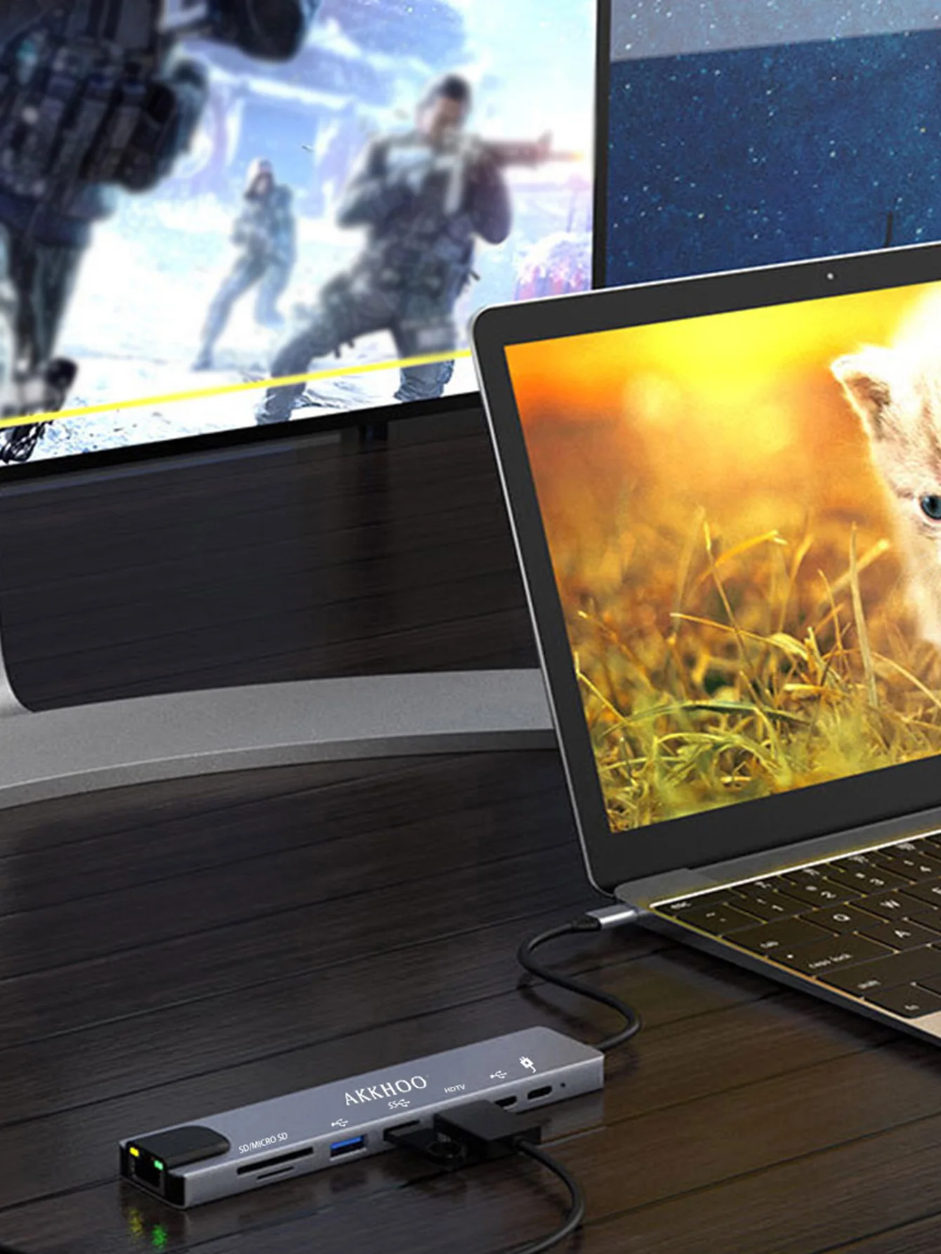 AKKHOO USB-C 4K HDTV 5Gbps Mini estación de acoplamiento para computadora portátil (1,27x0,55 pulgadas), carga rápida PD100W, 8 en 1, estación de acoplamiento para teléfono - imagen 4