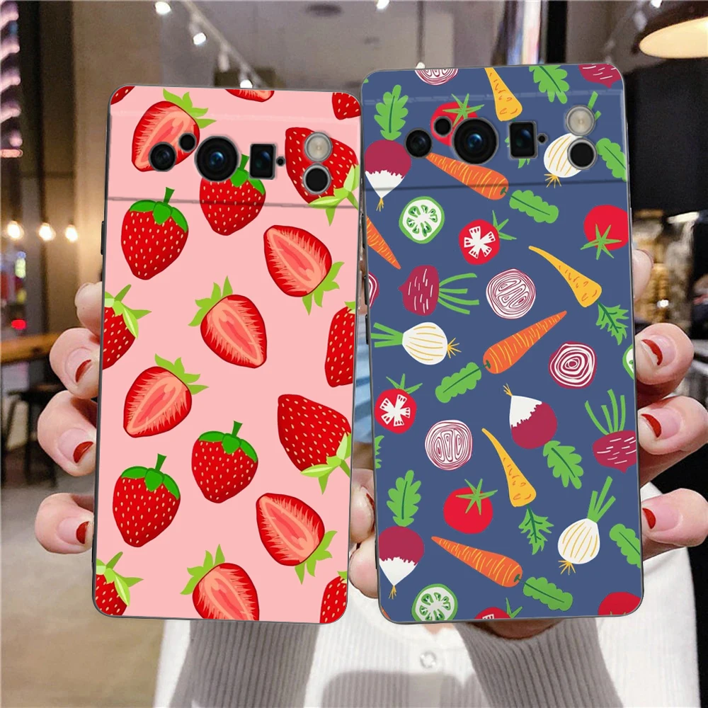 Funda de teléfono con diseño de flores y zumo de frutas para Google Pixel 10 9 8 7 6 Pro XL 9A 8A 6A 7A 5G, funda negra de TPU suave a prueba de golpes - imagen 2
