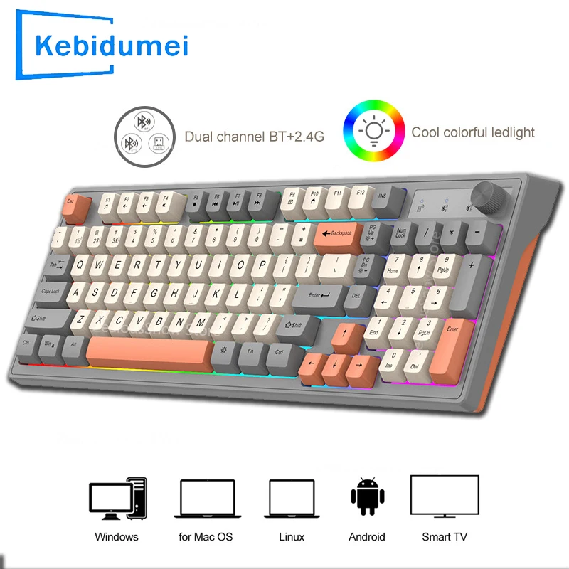 Teclado mecánico inalámbrico de 2,4G, Bluetooth 5,0, teclado de modo Dual con retroiluminación RGB para PC de escritorio, teclado de oficina/juego