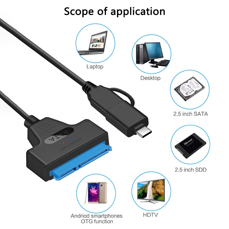 1 Uds 2 en 1 Cable adaptador SATA a USB3.0/tipo C hasta 6 Gbps soporte de alta velocidad disco duro SSD HDD externo de 2,5 pulgadas 22 pines Sata - imagen 5
