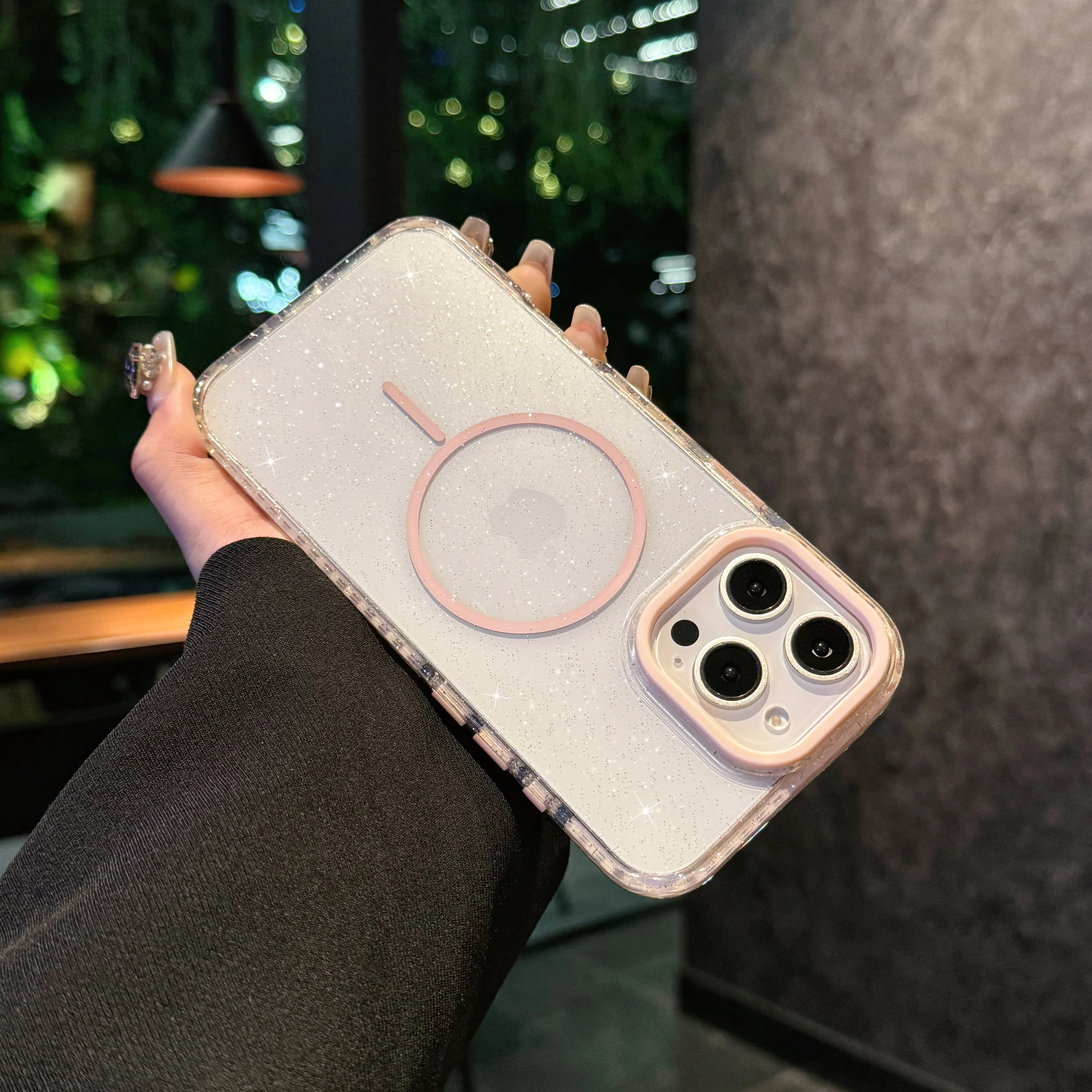 Airbag de dos colores con brillo estrellado de lujo para funda de teléfono Magsafe para iPhone 16 15 14 Plus 13 12 11 Pro Max cubierta de parachoques a prueba de golpes - imagen 4