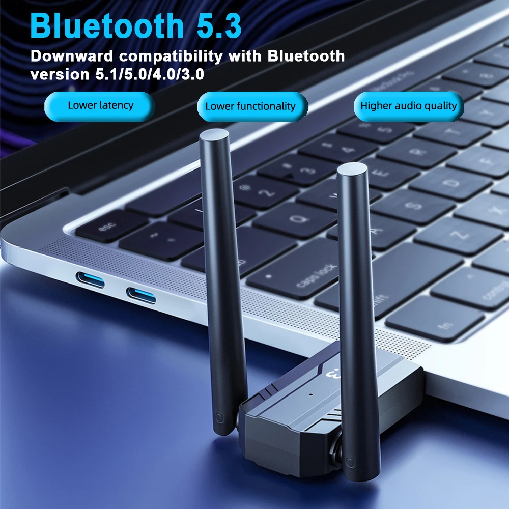 Adaptador USB Bluetooth 5,4 de 150m, Dongle 5,3 para PC, ratón inalámbrico, teclado, música, Audio, receptor Bluetooth, transmisor, controlador gratis - imagen 2