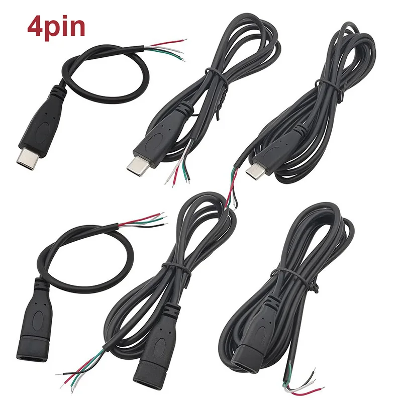 Conector USB tipo C macho hembra, conector de cargador de fuente de alimentación, 2 pines, 4 pines, USB-C, Cable de reparación DIY, Cable tipo soldadura, 0,25 M, 1M, 2M - imagen 4