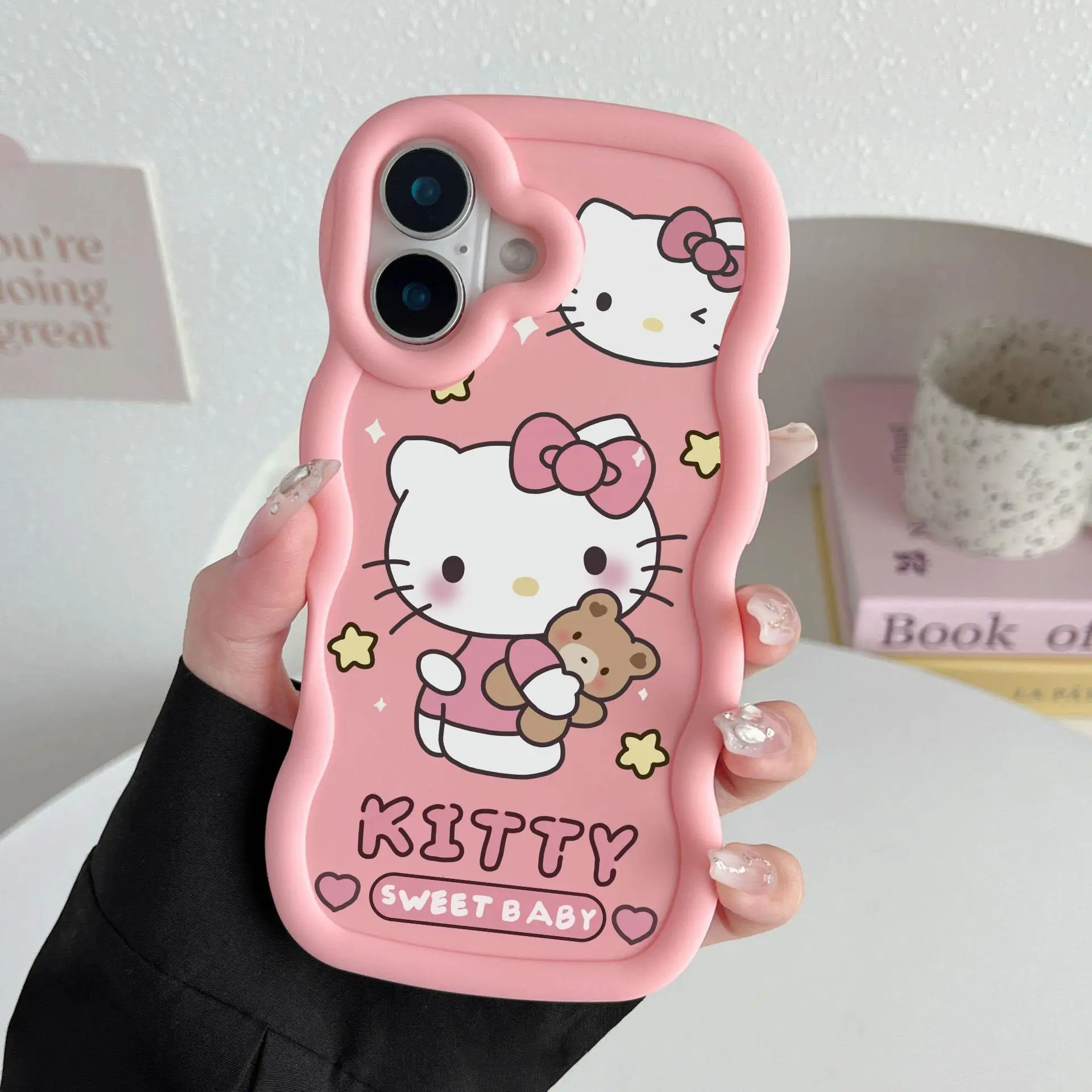 Sanrio Hello Kitty Bow Love Funda para Xiaomi 14T Pro 14T Poco X6 X5 X3 Pro Funda de silicona ondulada - imagen 3