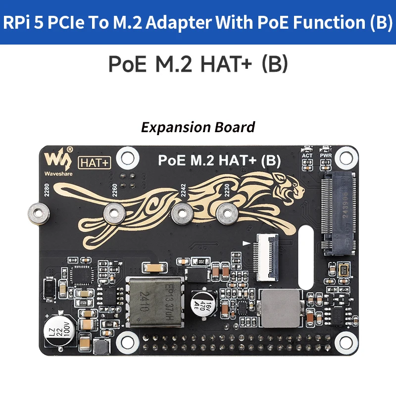 Raspberry Pi 5 PCIe a M.2 SSD HAT (B) admite protocolo NVMe M.2 Unidad de estado sólido Lectura de alta velocidad para Raspberry Pi 5