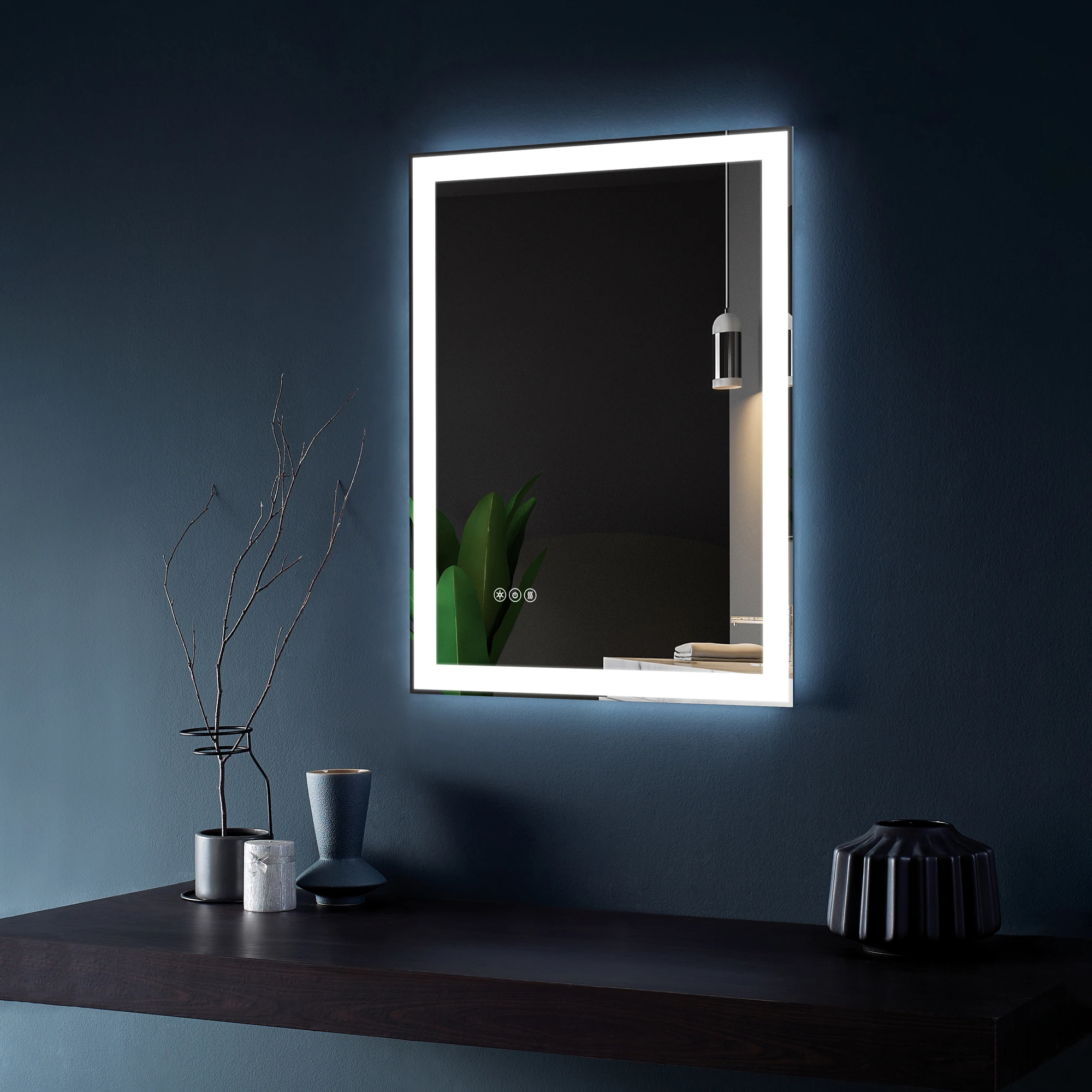 Espejo antiniebla elegante del espejo LED del cuarto de baño del nuevo diseño con el interruptor táctil del botón