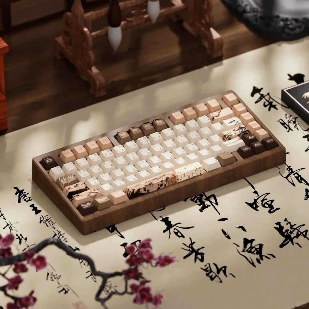 Akko Mountain Seclusion-Juego de teclas con tema, teclas de teclado mecánico PBT Dye-Sub MOA/Cherry Profile de 140 teclas para diseños principales