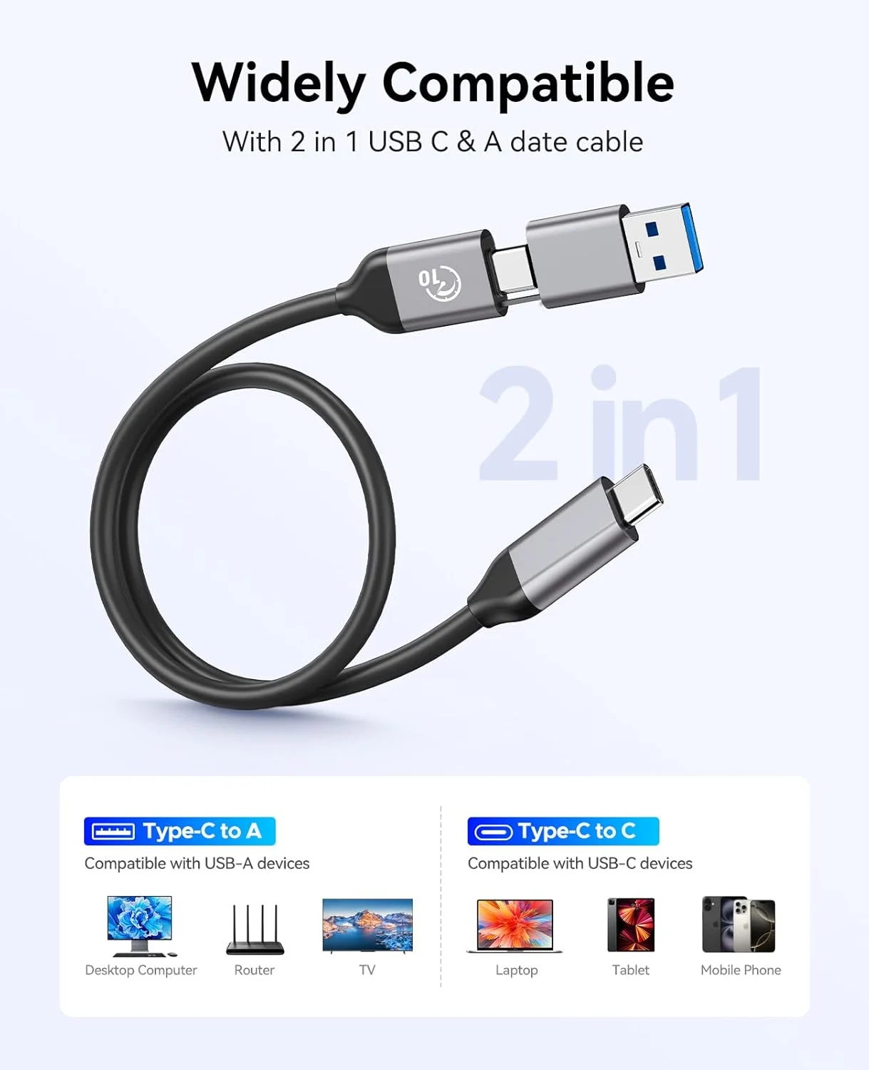 ORICO SSD externo de 1 TB con cable USB C y A 2 en 1, hasta 460 MB/s, unidades de estado sólido portátiles Plug and Play para tableta M5PLUS - imagen 5