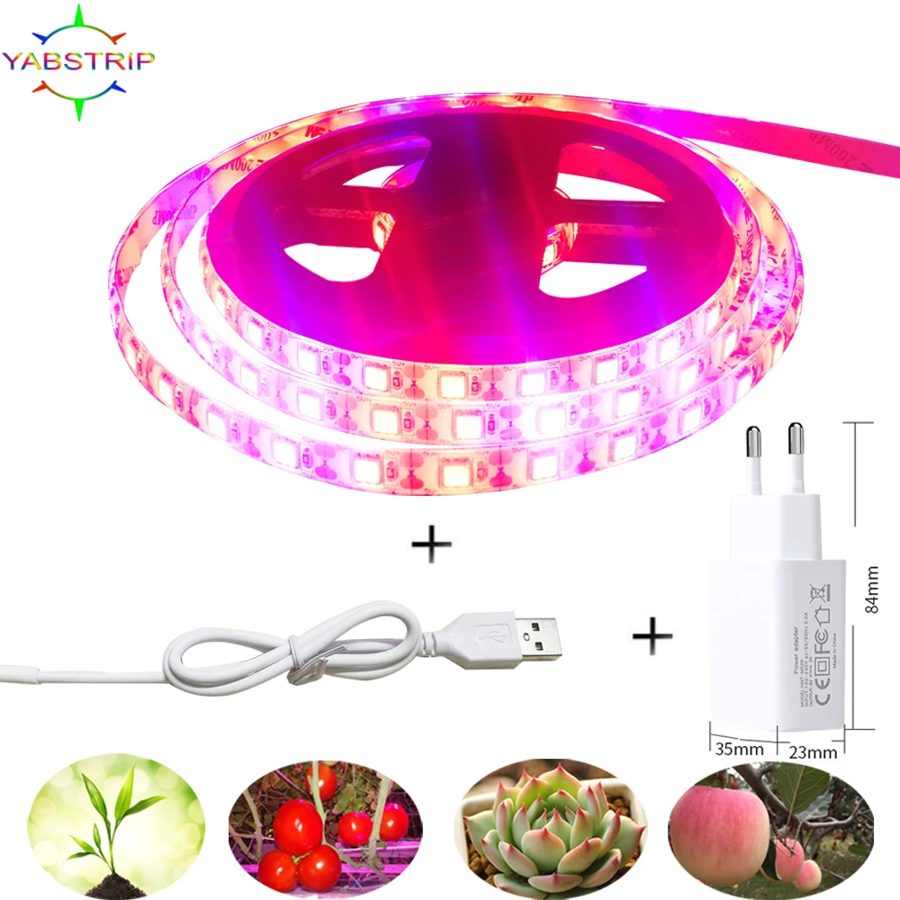 Tira de luz led impermeable para cultivo de plantas de interior, lámpara phyto para semillero de flores y vegetales, 5050 60leds/m 4 rojo 1 azul