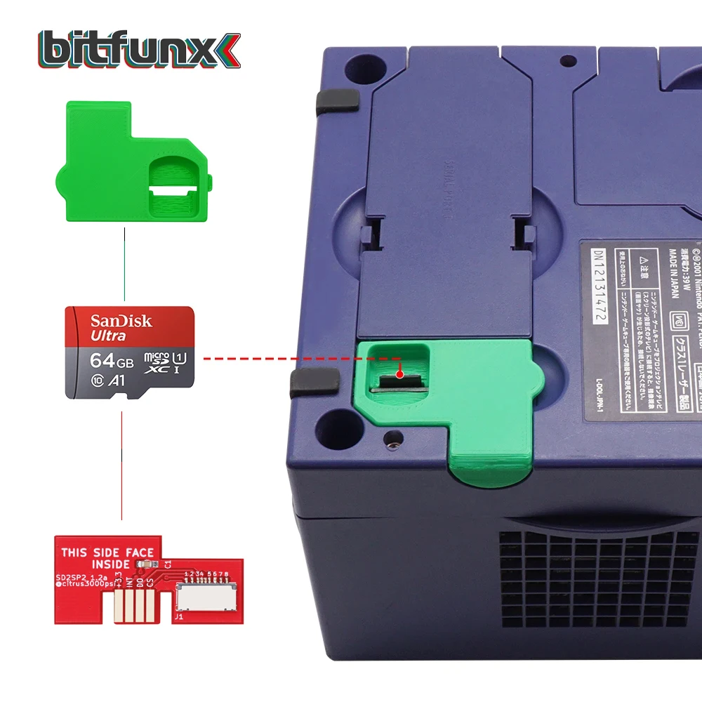 Bitfunx 3D Pinted SD2SP2 soporte de cubierta para carga SD SDL adaptador de lector de tarjetas MicroSD para consola de juegos NGC Gamecube - imagen 2