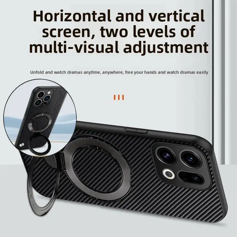 Para OPPO Find X9 Pro funda dura de fibra de carbono PU soporte de anillo cubierta trasera protectora magnética para Find X9 X8 Pro Shell - imagen 4
