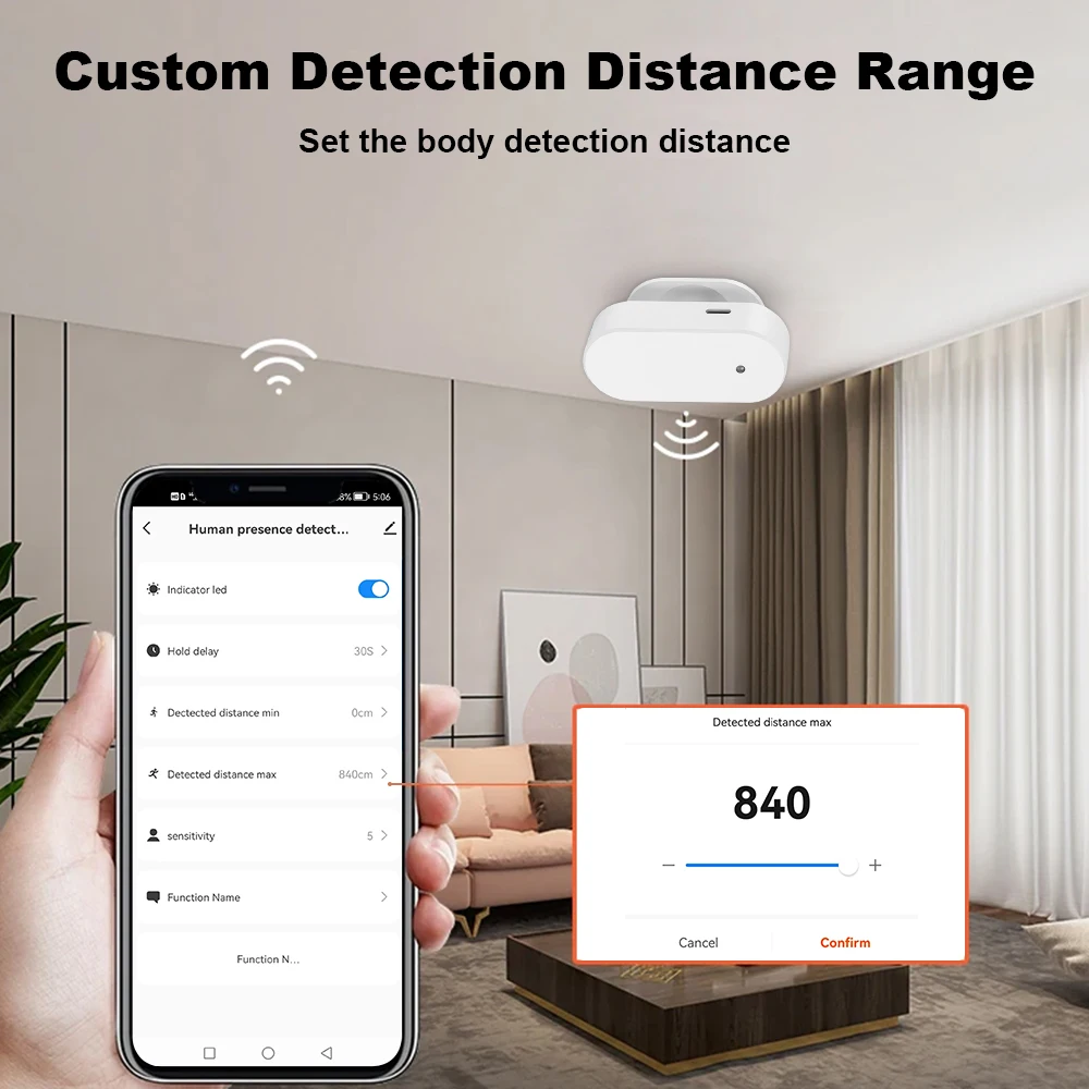 Tuya-Detector de presencia humana con WiFi, Radar de detección de distancia de 24G, Sensor PIR de cuerpo humano inteligente, compatible con asistente de casa - imagen 4