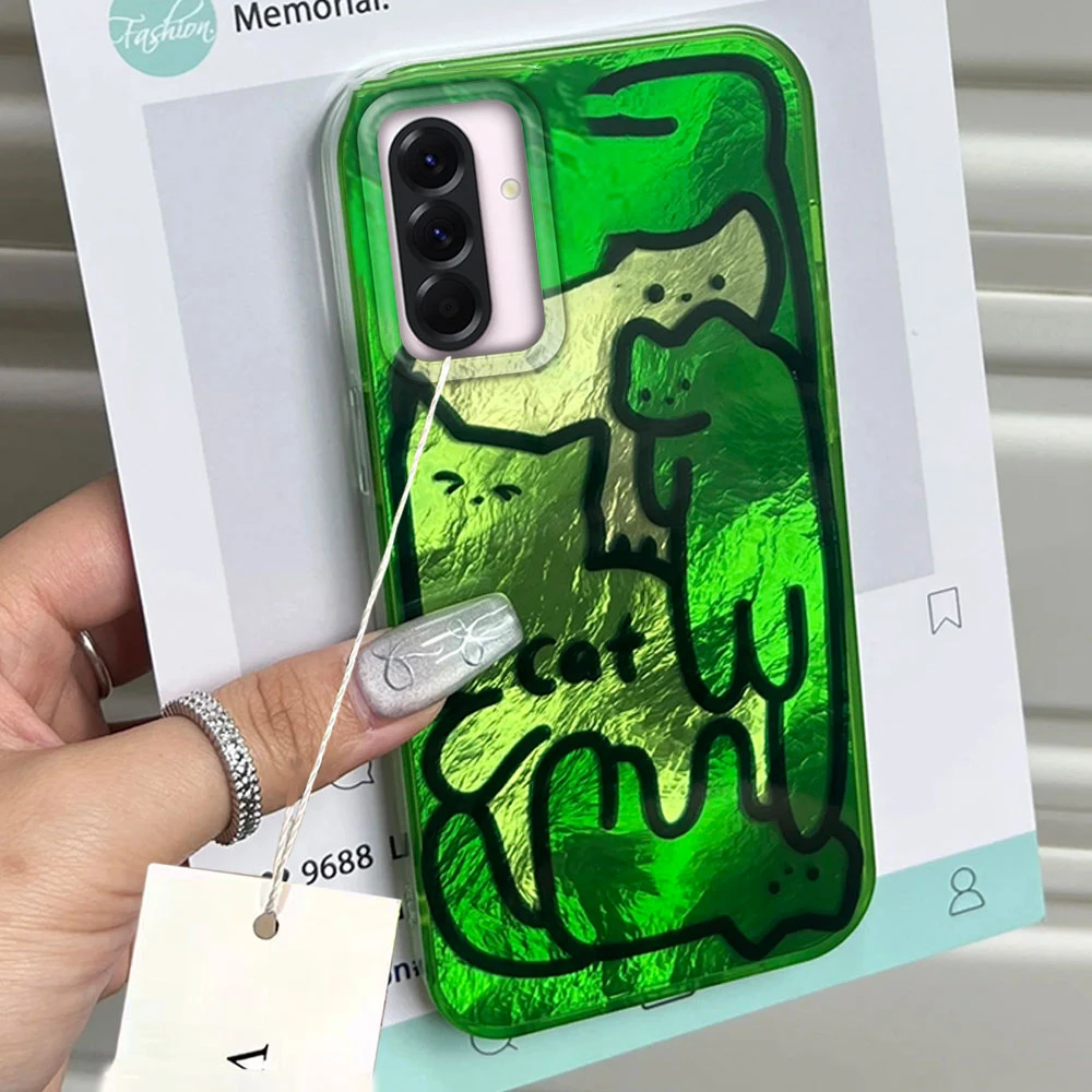 Funda de teléfono Green Line Cat Gradient Vortex para Samsung Galaxy A56 A07 A17 A55 A36 A26 A16 A53 A06 A14 A24 A34 A54 A15 A12 - imagen 2
