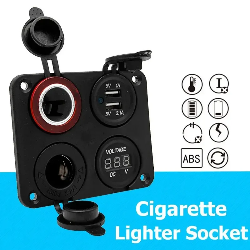 Enchufe para encendedor de cigarrillos de coche 4 en 1 de 12V-24V + cargador USB dual + toma de corriente + pantalla de voltaje adecuado para barcos y coches - imagen 2