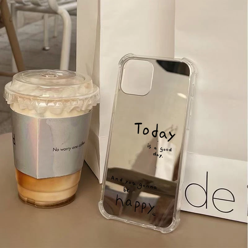 Funda de teléfono con espejo gráfico de letras minimalistas para iPhone 16 11 12 13 14 15 Pro Max XS X XR 7 8 Plus SE, funda suave con espejo de maquillaje - imagen 2