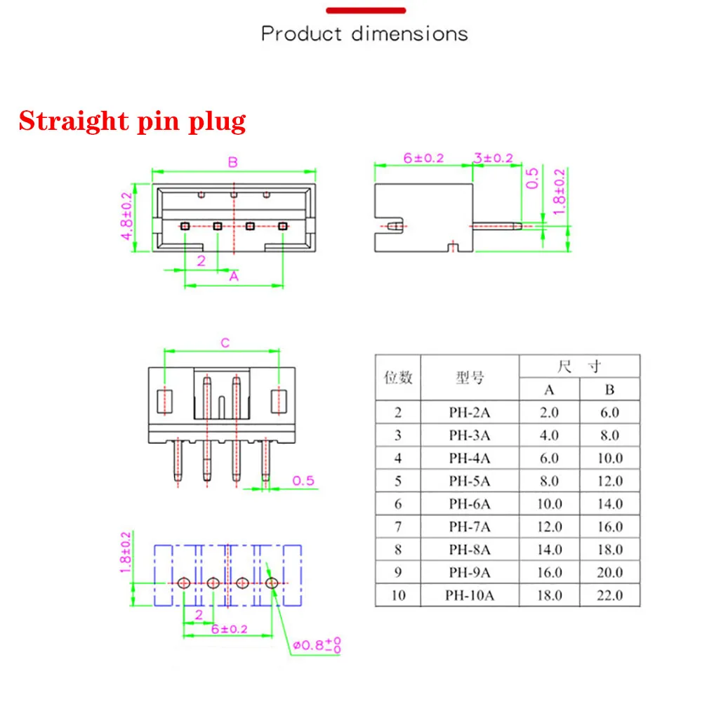1-5 uds de conectores de pines PH 2,0 2P 3P 4P 5P 6P 8P 10P material de rosca externa de 2,0mm cables conectores PH2.0 de 2mm - imagen 4