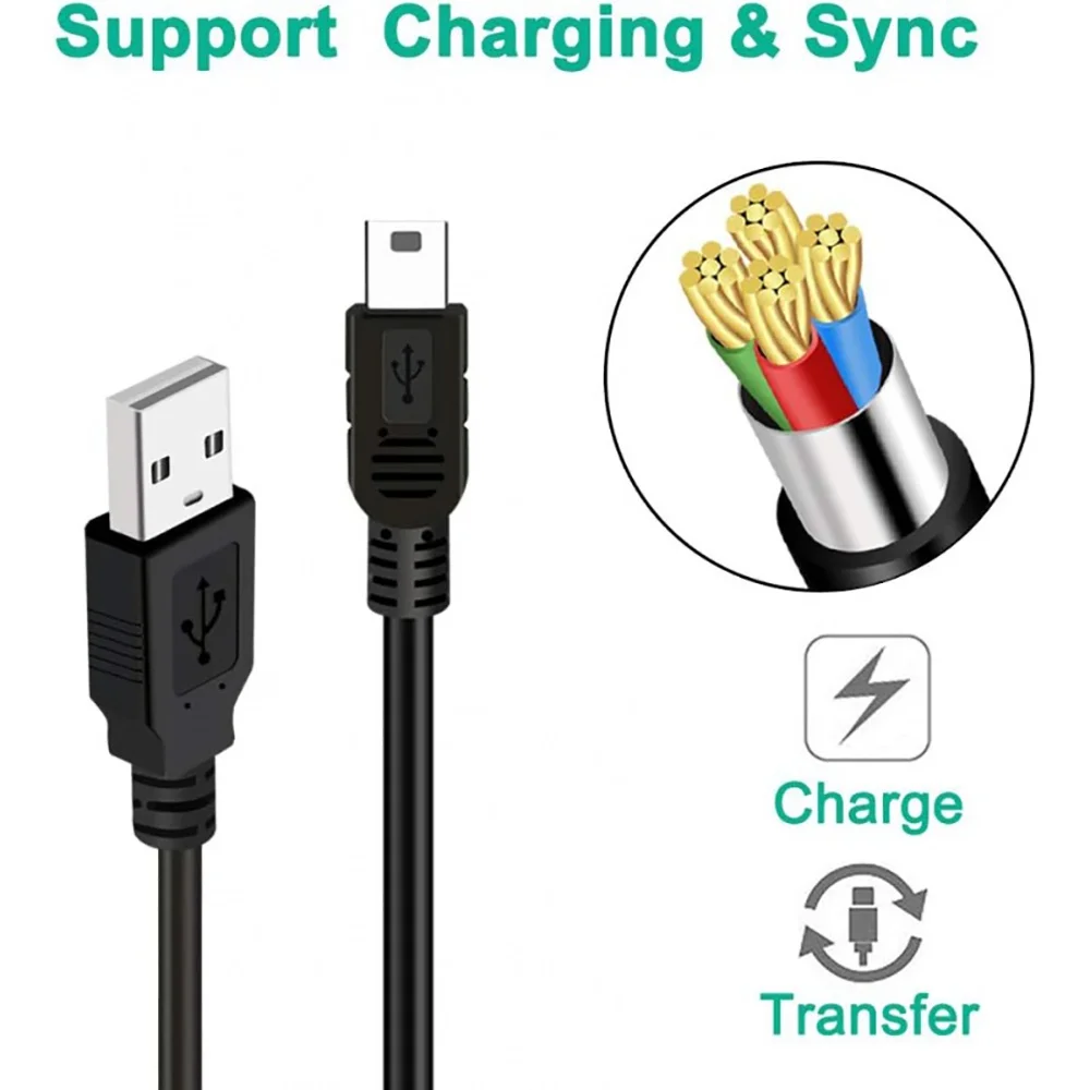 Mini Cable USB macho a Mini-B 5 pines macho Cable de carga de datos rápida para reproductor MP3 Garmin Nuvi GPS, cámara de salpicadero, controlador de disco duro PS3 - imagen 4