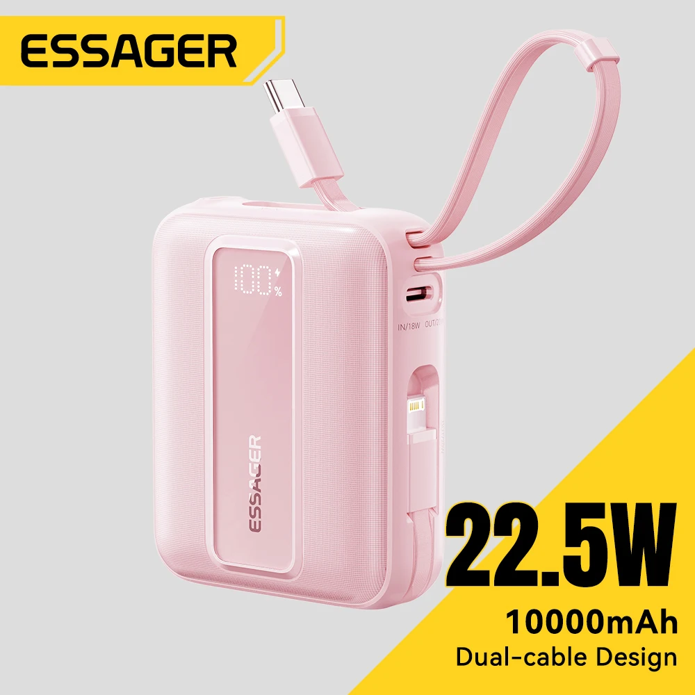 Essager 20000mAh Power Bank PD22.5W Cable Dual carga rápida Powerbank cargador de batería externo portátil para iphone Huawei ipad