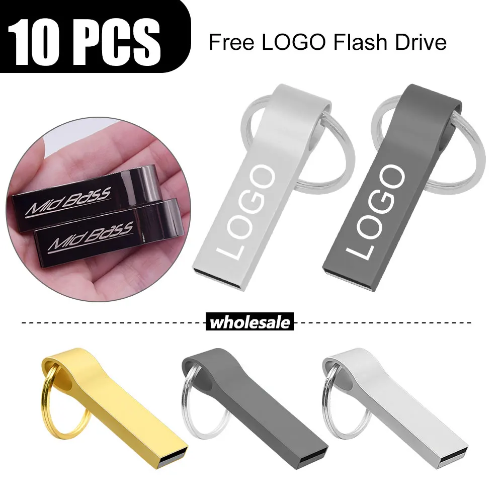 10 unids/lote unidad flash usb de metal 16GB 8GB 4GB pen drive pendrive фнуasa impermeable plata u disco memoria cel usb stick cadena de regalo