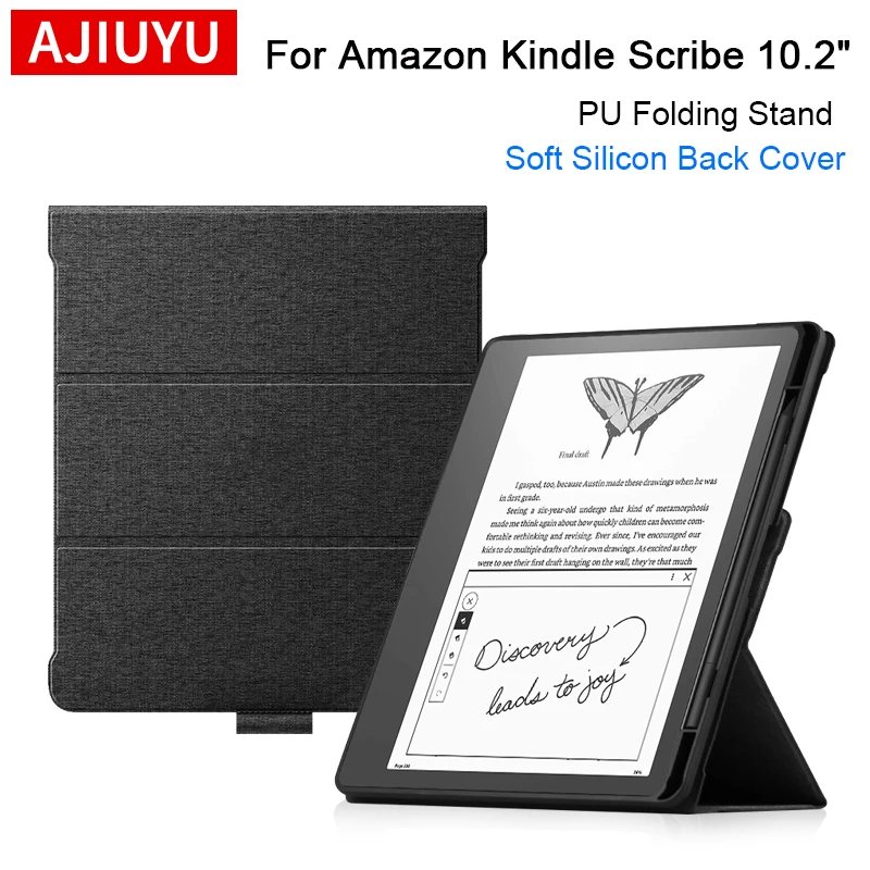 AJIUYU para Kindle Scribe 2022 funda de 10,2 pulgadas PU soporte plegable funda trasera de silicona suave para Kindle Scribe 10,2 "con portalápices - imagen 2