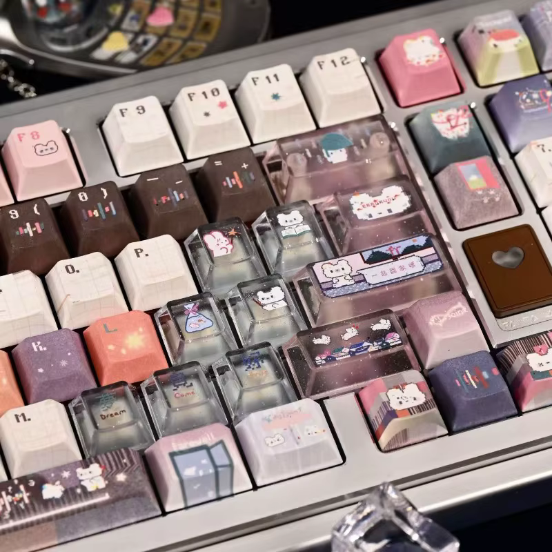 Gran oferta de teclas translúcidas esmeriladas, proceso de impresión en Color UV personalizado, tapa de llave de perfil de cereza PBT, tapa de tecla de punto bonito de dibujos animados para PC - imagen 3