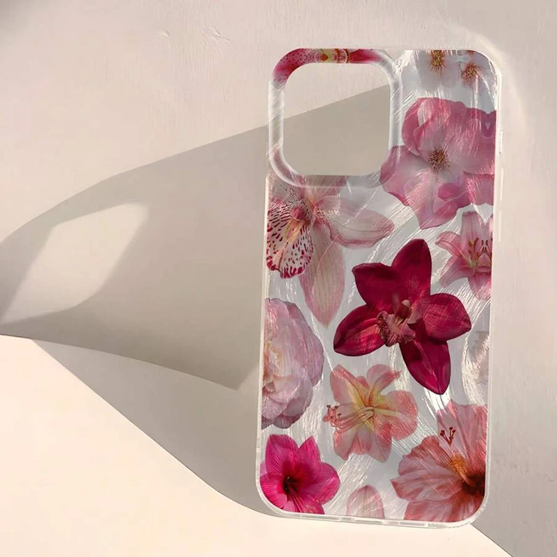 Funda de teléfono minimalista con patrón de flores rosas para iPhone 13, 11, 12, 14, 15 16 Pro Max 16E XR X XS 7 8 Plus SE2, cubierta de parachoques a prueba de golpes - imagen 3