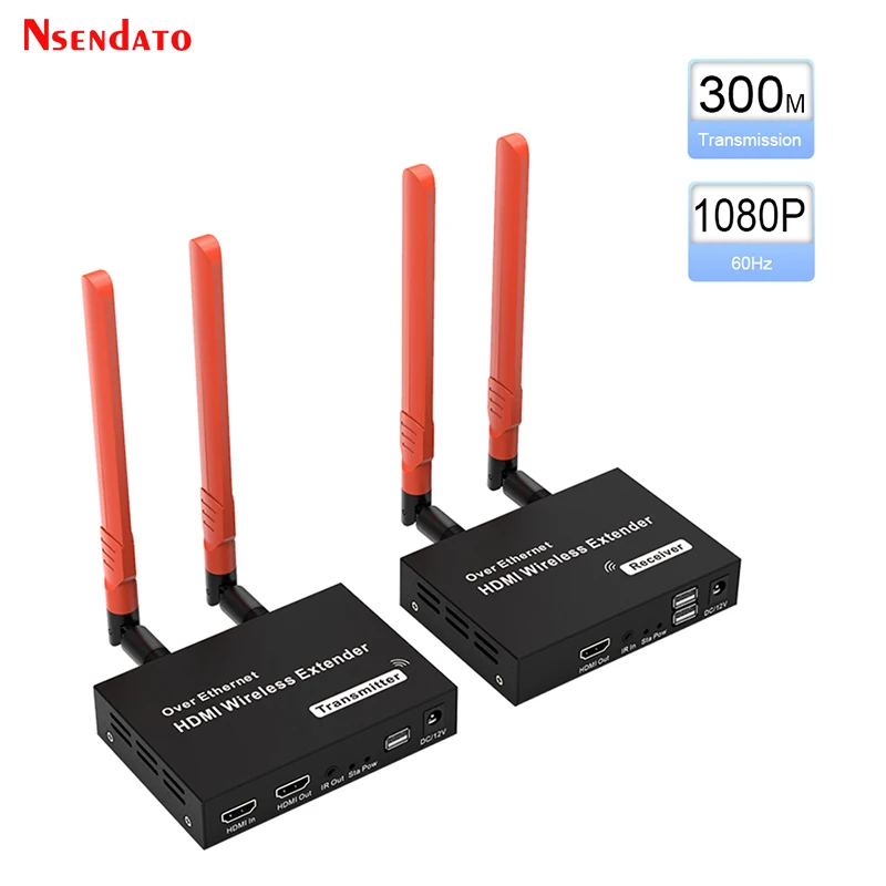 Extensor KVM HDMI inalámbrico de 5,8G, 300m, 1080P, USB, HDMI, KVM, receptor transmisor de vídeo inalámbrico con salida de bucle IR HDMI para PC, TV y DVD - imagen 3