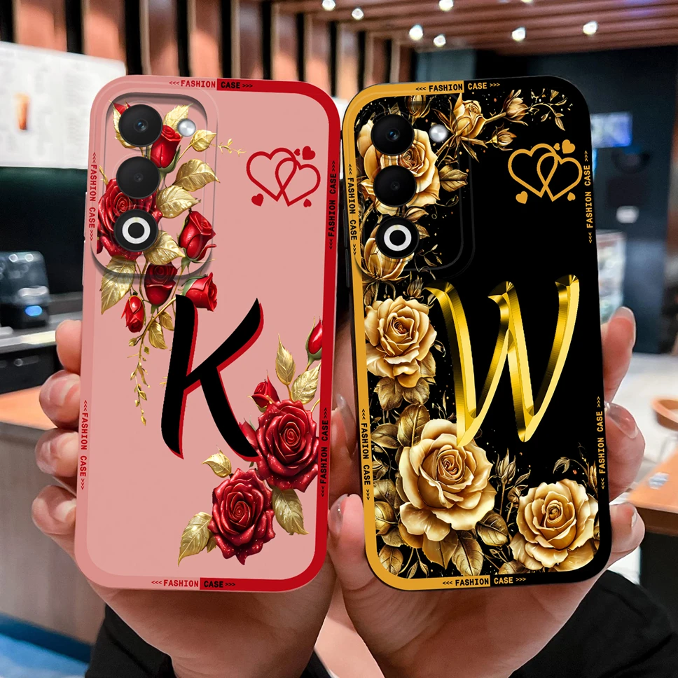 Para Oppo A5 Pro A5X 4G 5G 2025 Funda de teléfono elegante letras rosas Funda de silicona líquida suave para Oppo A 5 carcasa duradera de alta calidad - imagen 2
