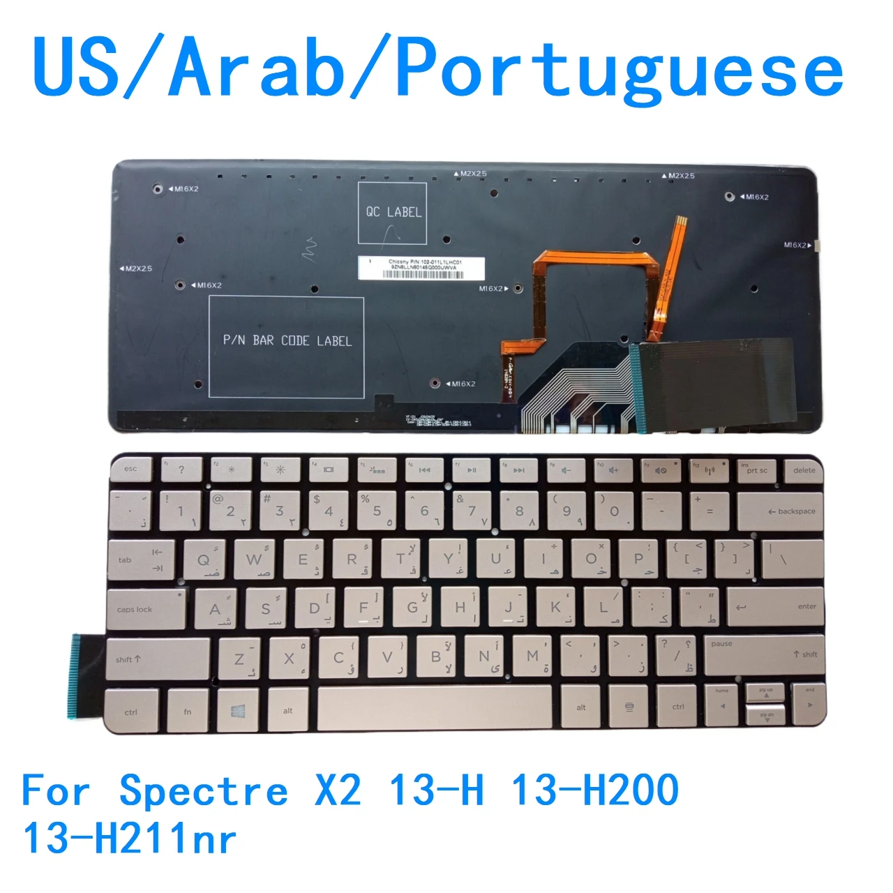Nuevo teclado retroiluminado para ordenador portátil, árabe, portugués, EE. UU., para HP Spectre X2 13-H 13-H200 13-H211nr, reemplazo de PC para portátil 102-011L1LHB01