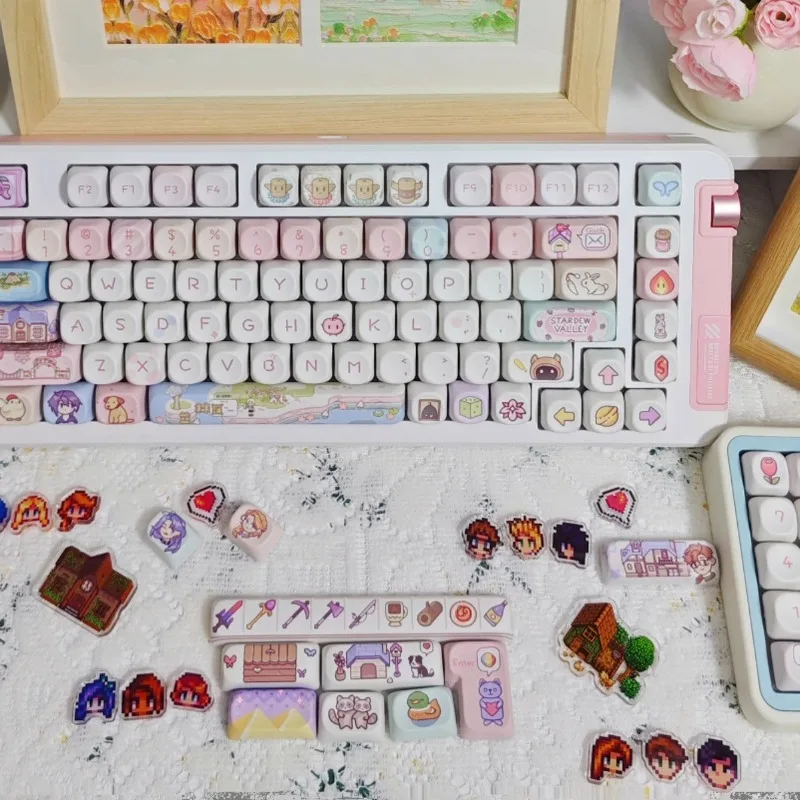 Stardew Valley tema Keycap Cherry perfil Keycaps Original dibujos animados personalizado Rosa PBT Keycap MX Switch tapas de teclado mecánico - imagen 5